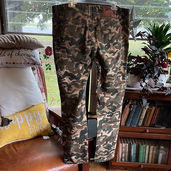 SQUARE ZERO Distressed camouflage paint splatter canvas pant 38x30 - Picture 2 of 11